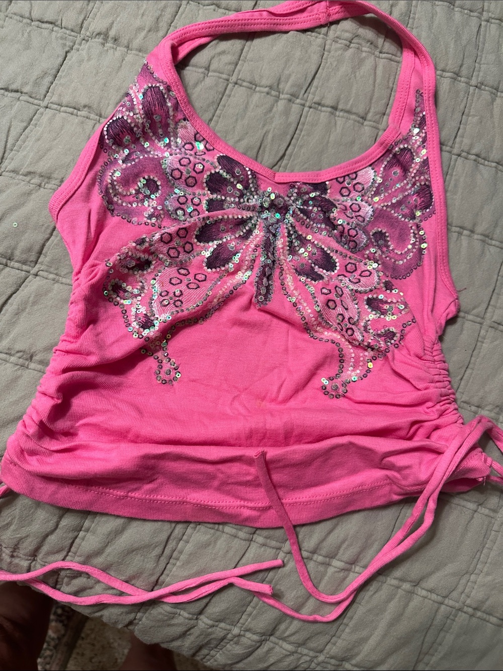 Forever 21 Hot Pink Sequin Butterfly Halter Cami